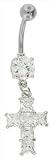 CZ - RADIANT CROSS Emerald- Cut Crystals Dangle Belly Button Ring