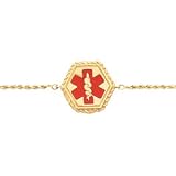 14K Yellow Gold Medical Id Bracelet/Red Enamel - 7 inches