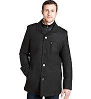 Big & Tall Funnel Neck Checked Coat with Wool