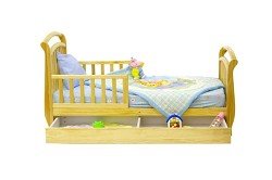 Dream On Me Deluxe Sleigh Toddler Bed with Storage Drawer - Natural Dream On Me Deluxe Sleigh Toddler Bed with Storage Drawer - Natural