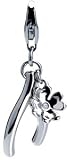 Wishbone and Four Leaf Clover Sterling Silver Diamond Charm by Hot Diamonds