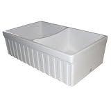 Whitehaus WHQDB332 Farmhaus Fireclay Quatro Alcove Double Bowl Fluted Apron Front Kitchen Sink, Bisc