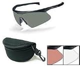 Wiley X Sunglasses PT-1 Black Frame with Smoke, Clear, and Pale Rose Interchangeable 3 Lens Set Plus Nylon Zip Case