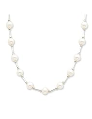 Sterling Silver 6-6.5mm White Freshwater Cultured Pearl 18 inch Necklace with Straight Spacers