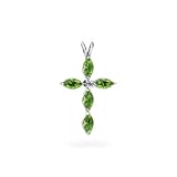 14K White Gold Genuine Marquise Peridot Cross Pendant