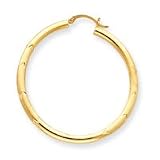 14k 3mm Satin and Diamond-Cut Hoop Earrings