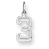 Sterling Silver Small Diamond-cut Number 3 Charm - JewelryWeb