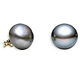 14k Gold, 11-12mm Cultured Freshwater Black Pearl Earring