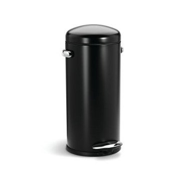 simplehuman Round Retro Step Trash Can, Black Steel, 30-Liter / 8-Gallon