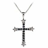 Sterling Silver Genuine Sapphire & Diamond Cross Pendant
