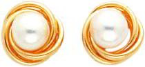 14K Gold Cultured Pearl Love Knot Earrings Jewelry