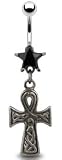 Key of the Nile Ankh Cross Navel Ring with Black Stone