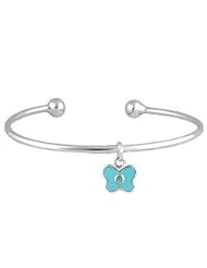 Kids Silver March Birthstone Butterfly Charm Torque Bangle For Girls
