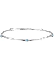 Sterling Silver 08.00 Inch/3.5mm Sterling Silver /Rhodium Plated Genuine Sky Blue Topaz Bangle Bracelet