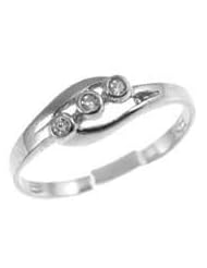 14k White Gold, Small Size Abstract Children Kids Ring with Brilliant Lab Created Gems