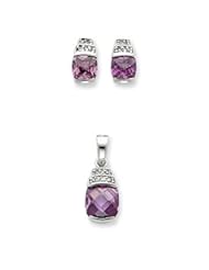 Sterling Silver Purple & Clear CZ Pendant & Earring Set