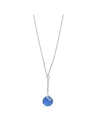 16 + 2 Inch Extension Rhodium Plated Necklace with Large Blue Glass Drop