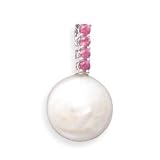 14k White Gold Pink Sapphire and Cultured Freshwater Pearl Slide