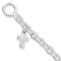 Sterling Silver Dangling Cross Charm Bracelet - 7.5 inch