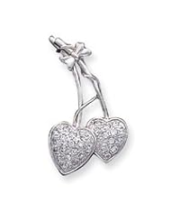 Sterling Silver CZ Hearts Pendant