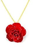 REAL FLOWER Rose Pendant Necklace Blossom in Red Chain