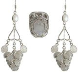 Antique Set - Earring and Ring in Sterling Silver with Rainbow Gemstone