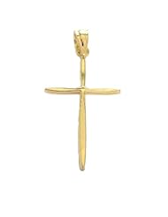 14K Solid Yellow Gold Shiny Cross Charm Pendant Small