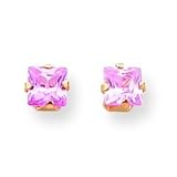 14k 5mm Square Pink CZ (Cubic Zirconia) Earrings
