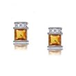 Princess Citrine & Diamond Stud Earrings in Solid 14K White Gold