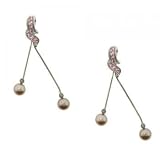1/2cttw Pink Cultured Saltwater Pearl, Pink Tourmaline, and Diamond 10K White Gold Dangle Earrings