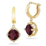 0.04 Cts Diamond & 2.50 Cts Garnet Earrings in 14K Yellow Gold