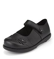 Leather Floral Appliqué Wide Fit School Shoes