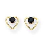 14k 3mm Sapphire Birthstone Heart Childrens Earrings