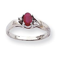 14k White Gold .02ct Diamond and Ruby Birthstone Ring - JewelryWeb