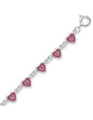 Pink Enamel and Crystal Heart Childrens Bracelet in Sterling Silver