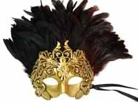 Classic Vintage Ancient Temple Priestess Ruin Mask w/ Feathers Design Laser Cut Masquerade Mask for Mardi Gras Events or Halloween - Gold