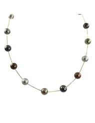 17" 14KY 9-10MM Dyed multi freshwater cultured pearl station necklace.