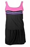 Delta Burke Contrast Stripe Plus Size Skirtini Swimsuit - Women's Swimsuit Plus Size Swimsuits