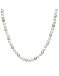 Sterling Silver 7-8mm Blue & White FW Cultured Pearl Necklace
