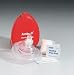 Ambu Res-cue CPR mask kit includes CPR mouth barrier- 2 gloves- 2 alcohol cleansing pads in a reusable plasti