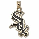 Chicago White Sox 3/4 Sox Black Enameled Pendant - Gold Plated Jewelry