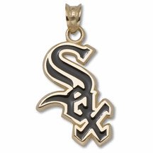 Chicago White Sox 3/4" "sox" Black Enameled Pendant - 14kt Gold Jewelry Picture