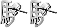 Chinese Horse Character Pewter Stud Earrings