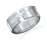 7.5mm Titanium Ring With 2.5mm CZ Polished Center and Brushed Edge Design - Size 13 - JewelryWeb