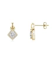 0.44 ct Princess Diamond Earrings with Round Diamond Border
