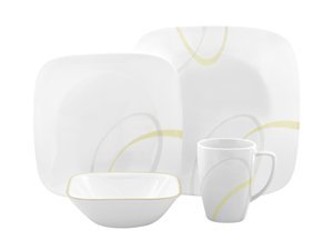 Corelle Square Vitrelle 16 Piece Dinnerware Set, Modern Lines
