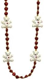 Mardi Gras Beads, 2 Dozen Bag, 24pc, These Are Commonly Bought By Schools, Colleges, Businesses, Birthday Parties and for Parades. 42in Teddy Bear w/ 12mm Metallic Red Heart a 42 Inch Hand Strung Necklace with Teddy Bear Medallions and 12 Millimeter Metallic Red Heart Beads.