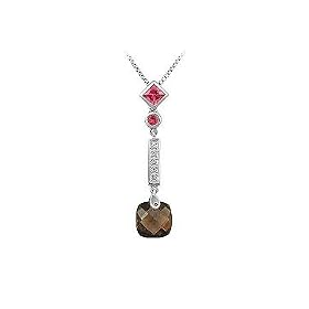 Pink Tourmaline, Quartz and Diamond Pendant : 14K White Gold - 1.00 CT TGW by
