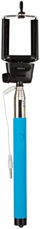 Selfie Stick Monopod with Shutter On Extendable Stick for Self-Portrait Selfies - Connects Through Headphone Jack - No Bluetooth, No Batteries, No Need to Charge, No Software - Works with iOS and Android Phones including iPhone 6 Plus, iPhone 6, iPhone 5 5S 5C, iPhone 4S and 4, Samsung, LG, HTC, Sony, and More - by Selfie Revolution (Blue)