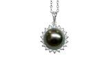 18K white gold Sunflower Black Tahitian cultured pearl and diamond pendant